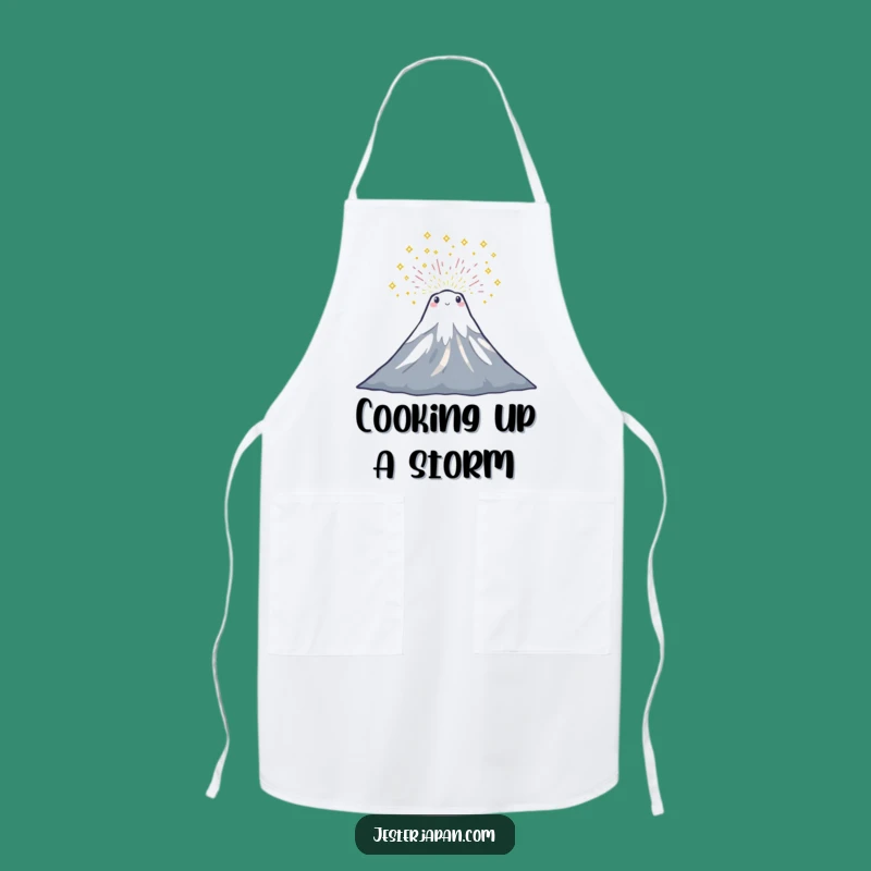 Funny Mount Fuji Sparkle Apron - Cheerful Kitchen Humor and Chef Gift