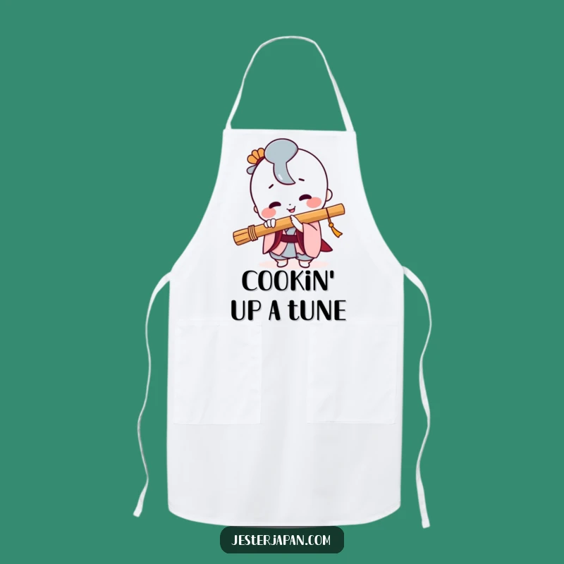 Funny Kawaii Flute Player Apron: Cute Japanese Chef Gift for Musical Kitchen Fun