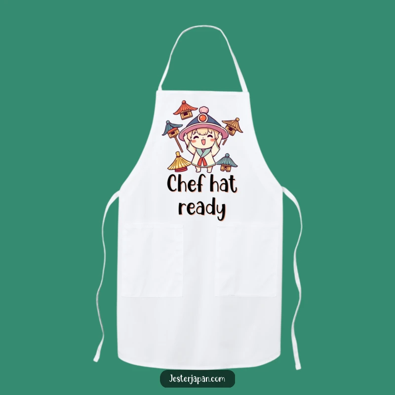 Funny Kawaii Hat Stylist Apron: Character Trying on Hats Kitchen Gift