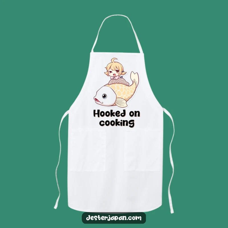Funny Koi Fish Rider Apron: Whimsical Kitchen Fun, Winking Character, Unique Gift
