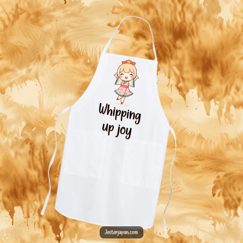 Funny Kokeshi Doll Apron: A cute Kokeshi doll character performs a joyful pirouette, adding charm to kitchen tasks.