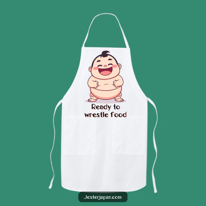 Funny Sumo Pose Apron: Kitchen laughs with a Grinning Character, Ideal Gift