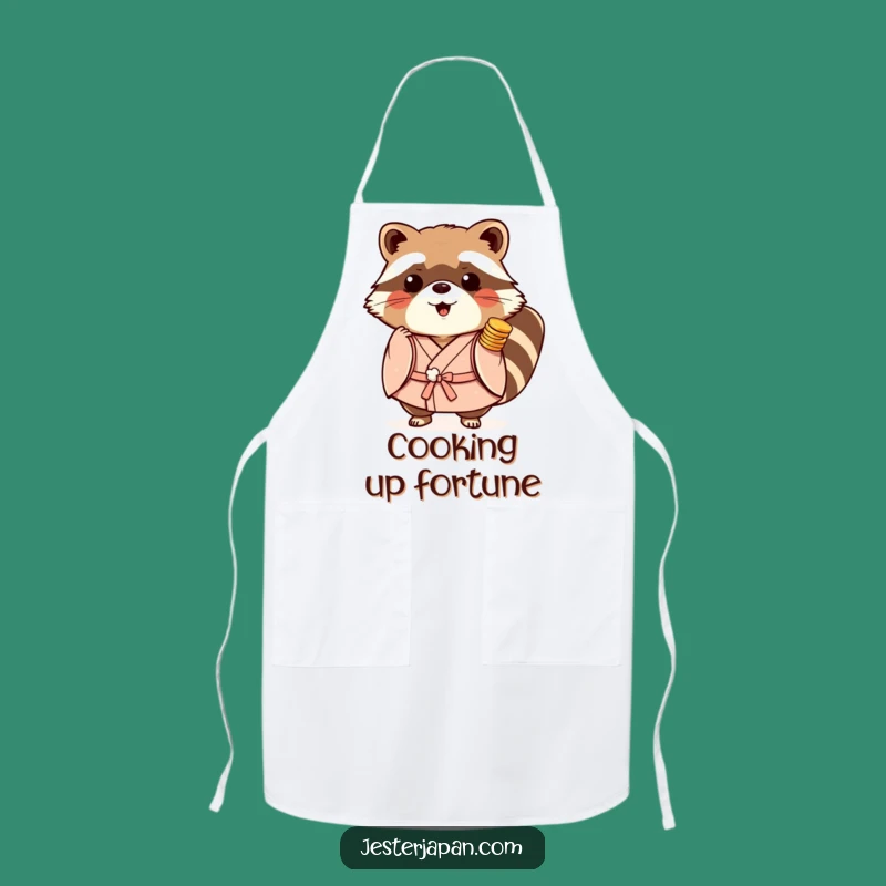 Funny Tanuki Kimono Apron: Playful Coins Chef, Lucky Kitchen Gift