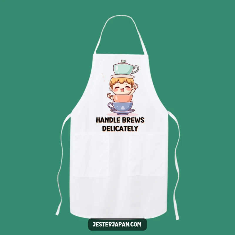 Funny Tea Cup Balance Apron - Hilarious Kitchen Gift for Clumsy Cooks