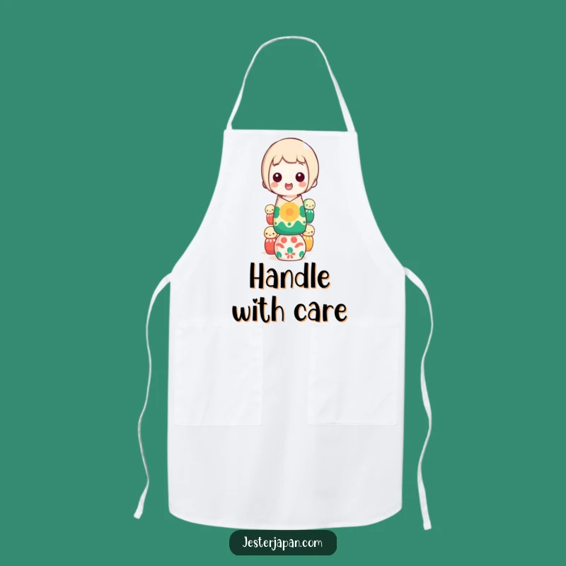 Funny Kokeshi Doll Balancing Apron: Cook Up Some Laughs