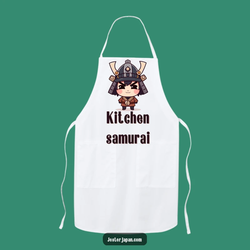 Funny Samurai Helmet Apron: Warrior Kitchen Style, Smirking Character, Unique Gift