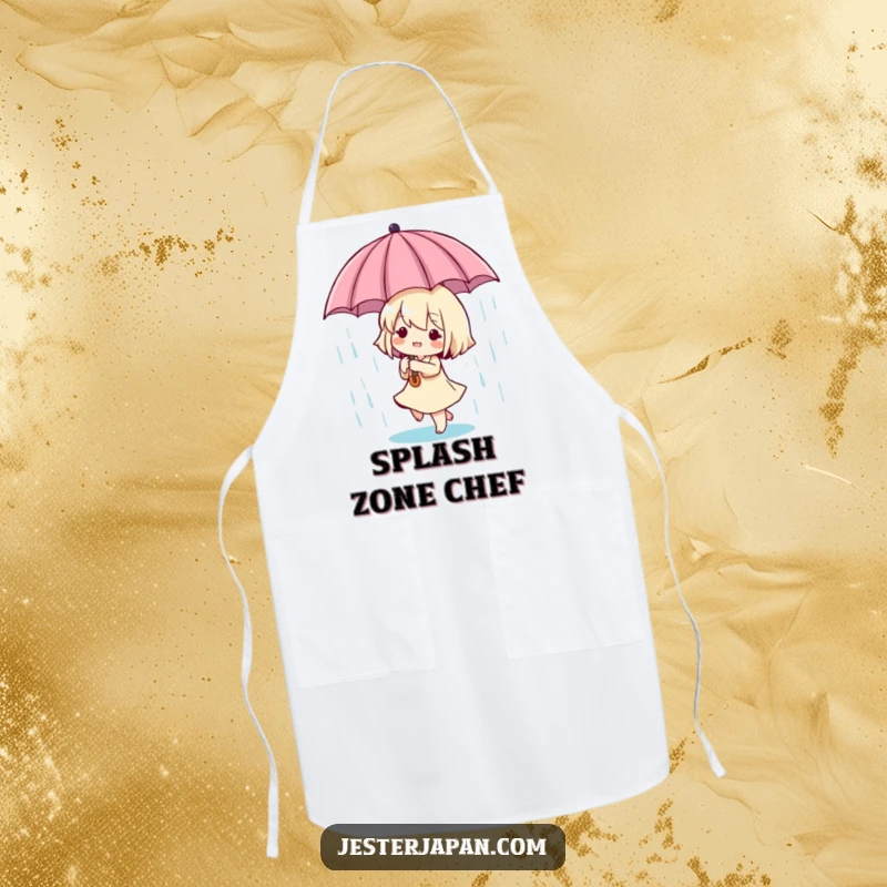 Funny Tiny Dancer Apron: Tiny character dancing in the rain with a miniature umbrella, adding playful charm to kitchen activities, a practical funny gift.