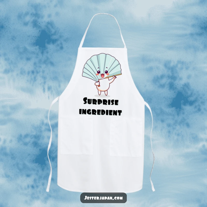 Funny Fan Apron: A fan character unfurls with a flourish to reveal a surprised face, adding humor to cooking.