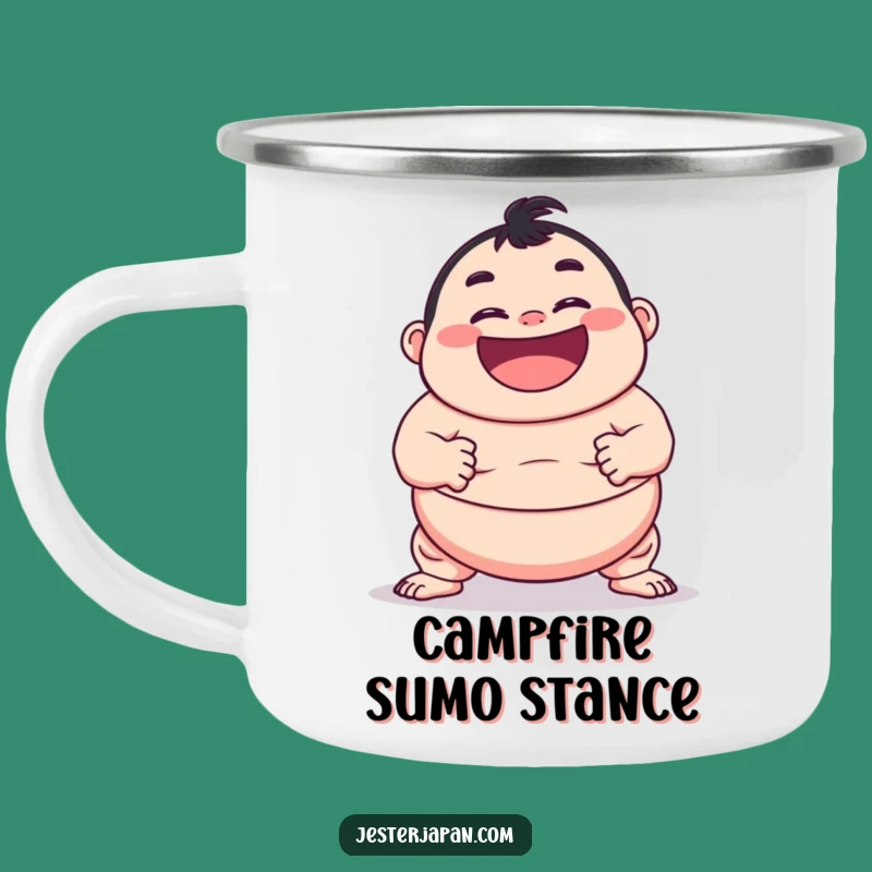 Funny Sumo Pose Camping Mug: Durable & Hilarious, Grinning Character, Outdoor Gift