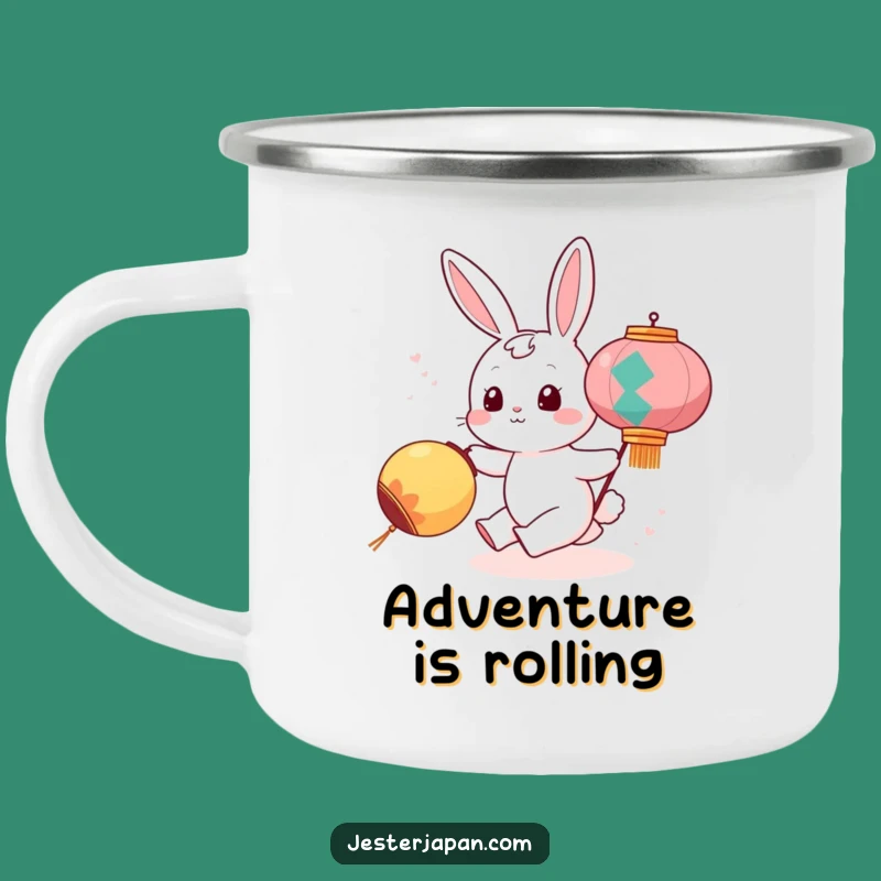 Funny Bunny Chasing Lantern Camping Mug: Outdoor Adventures with Whimsical Fun