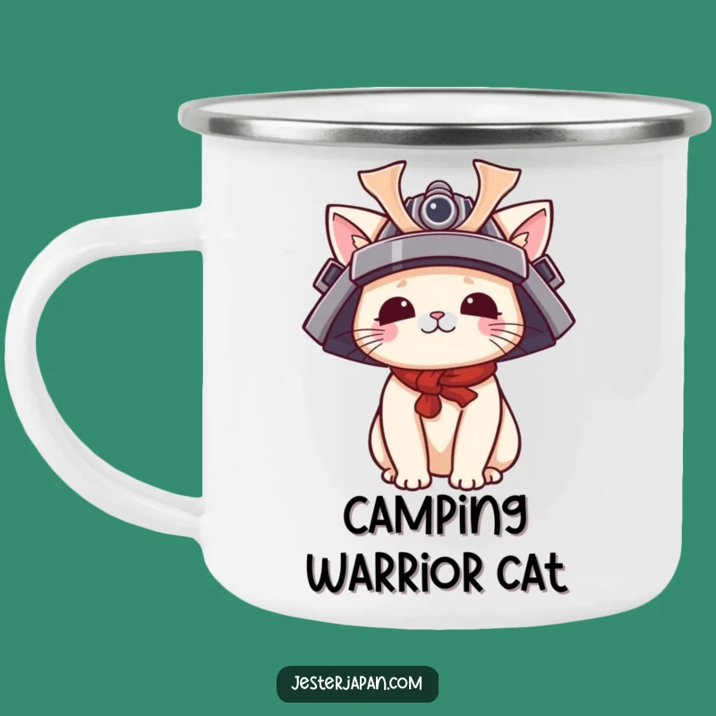 Funny Cat Samurai Camping Mug: Kawaii Helmet Cup, Durable Outdoor Funny Gift