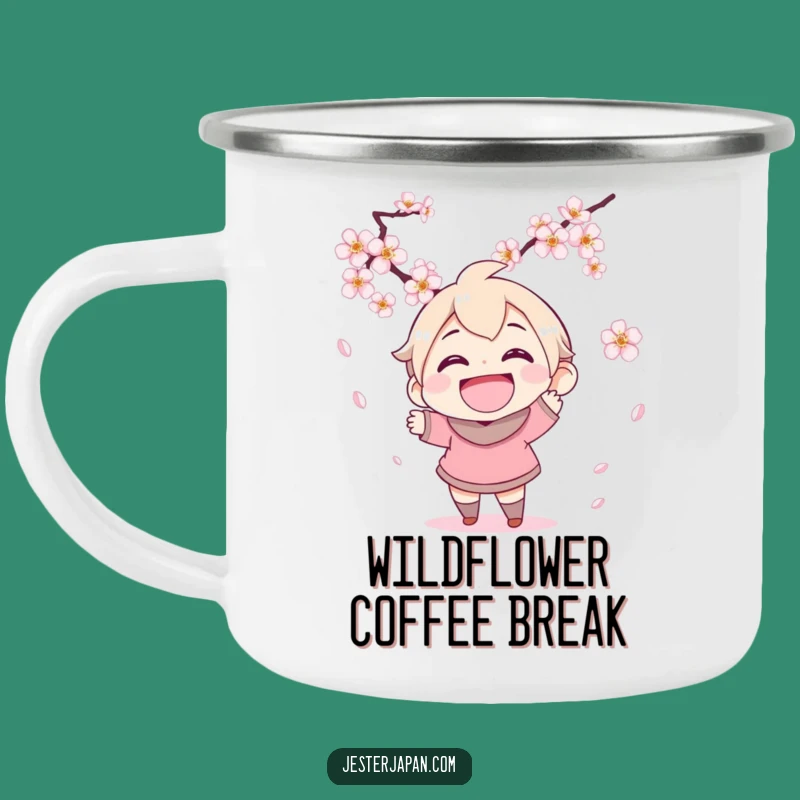 Funny Cherry Blossom Enamel Camping Mug - Joyful Spring Outdoor Gift