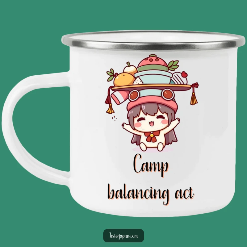 Funny Kawaii Balancing Act Camping Mug: Adventure's Juggling Act