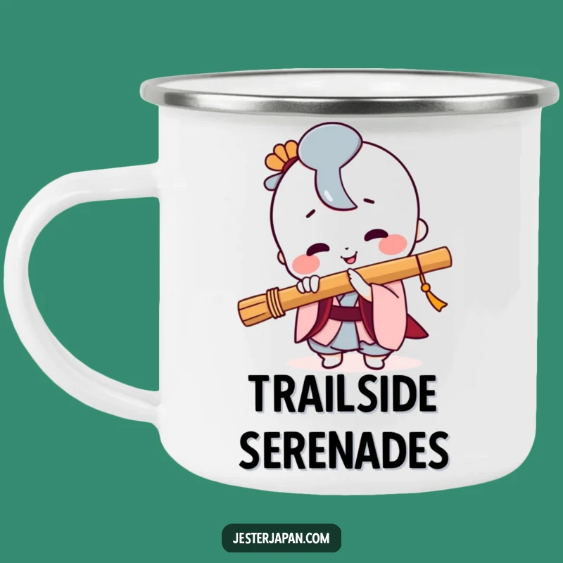 Funny Kawaii Flute Player Camping Mug: Japanese Character Adventure Gift