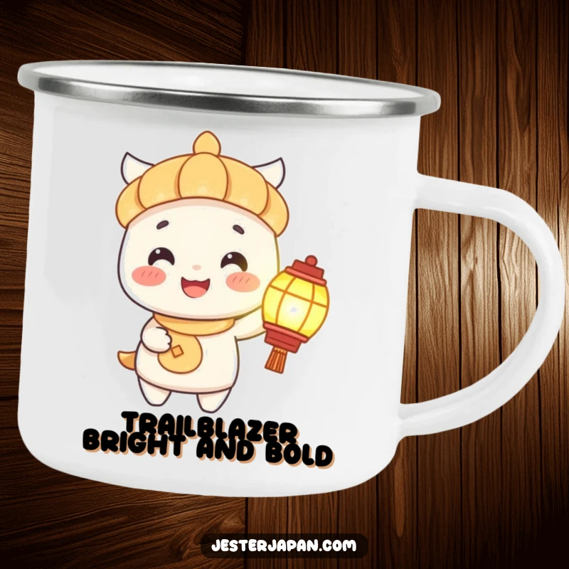 Funny Camping Mug: A cheerful character with a lantern, ready for outdoor fun, a durable and hilarious funny gift.
