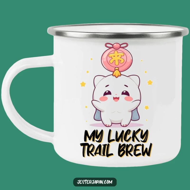 Funny Lucky Charm Camping Mug: Delighted Character for Adventurous Good Fortune