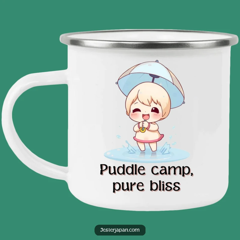 Funny Puddle Splashing Camping Mug: Joyful Character's Umbrella for Outdoor Fun