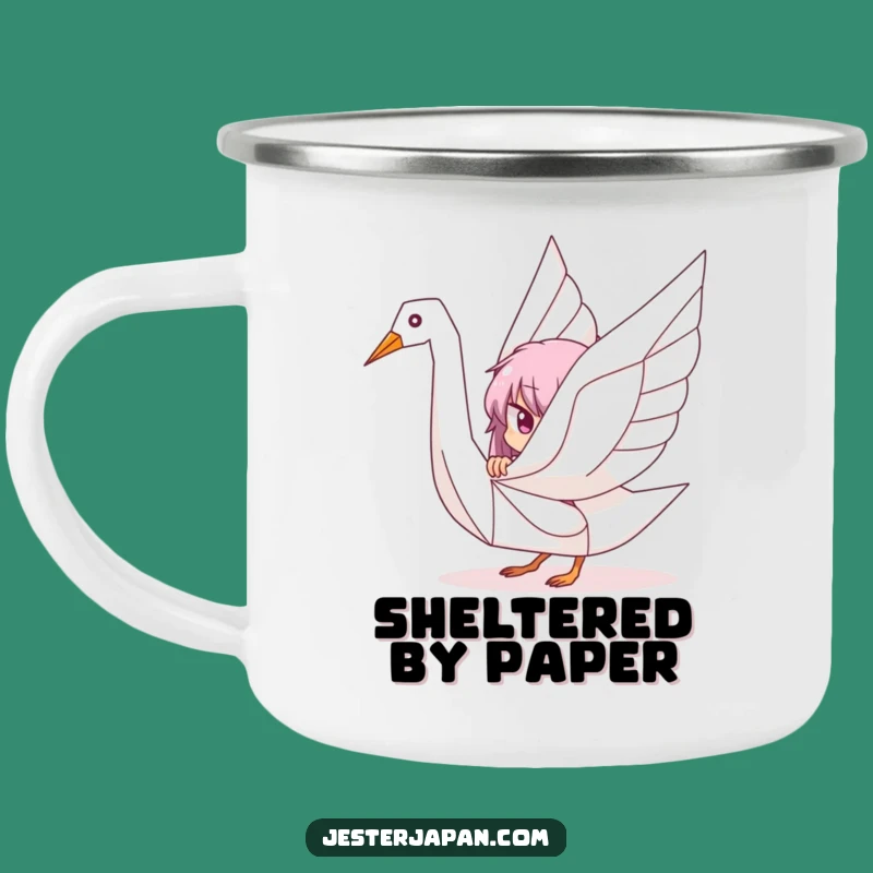 Funny Origami Crane Enamel Camping Mug - Playful Outdoor Art