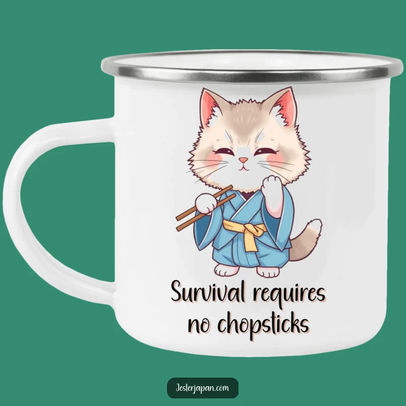 Funny Cat Kimono Camping Mug: Clumsy Chopstick Adventure - Your 'Funny Gift'