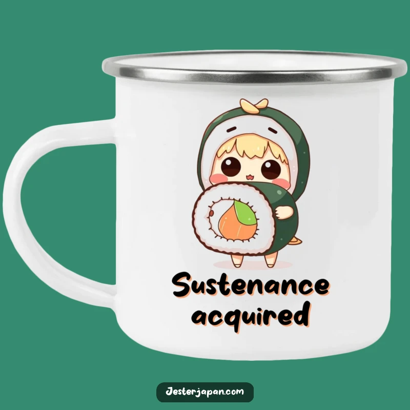 Funny Surprised Sushi Camping Mug, Cute Character Enamel Cup - Ideal Funny Gift