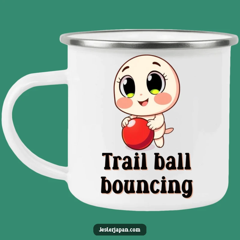 Funny Bouncing Ball Camping Mug: Big Eyed Character's Playful Fun for Outdoor Adventures