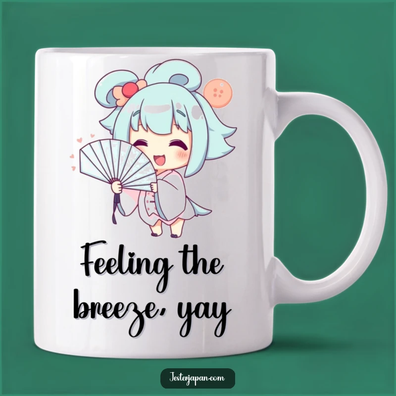 Funny Dramatic Fan Mug: Smiling Character, Perfect Humorous Hot Weather Gift