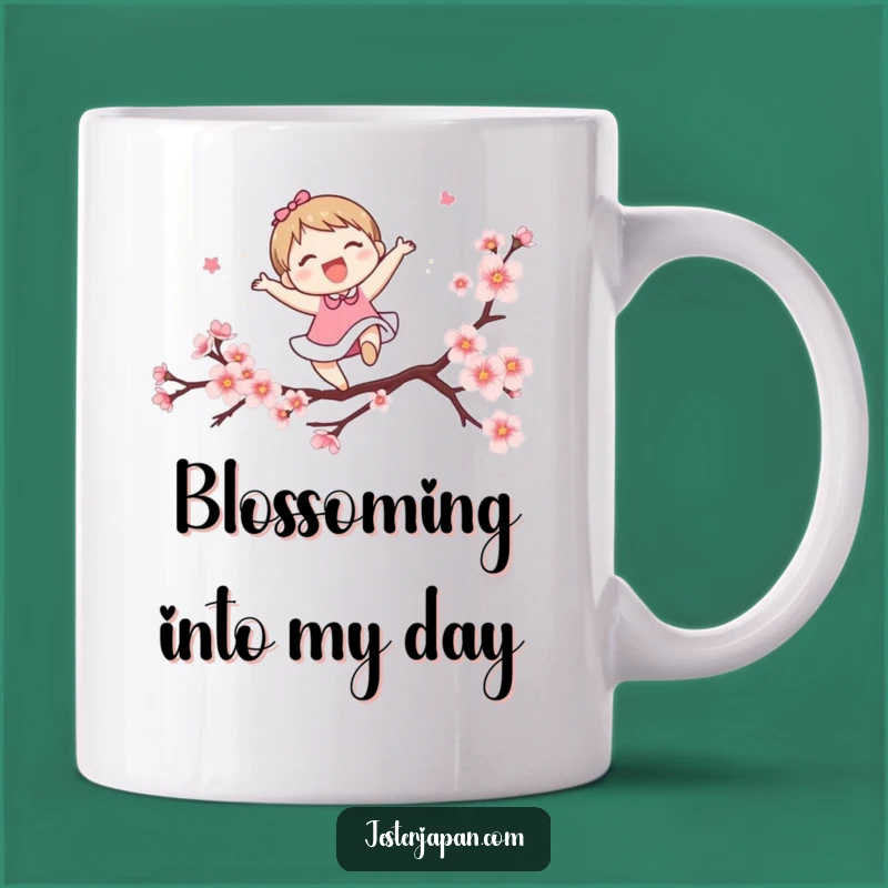 Funny Blossom Leaper Mug: Joyful Character's Spring Leap, Perfect Funny Gift