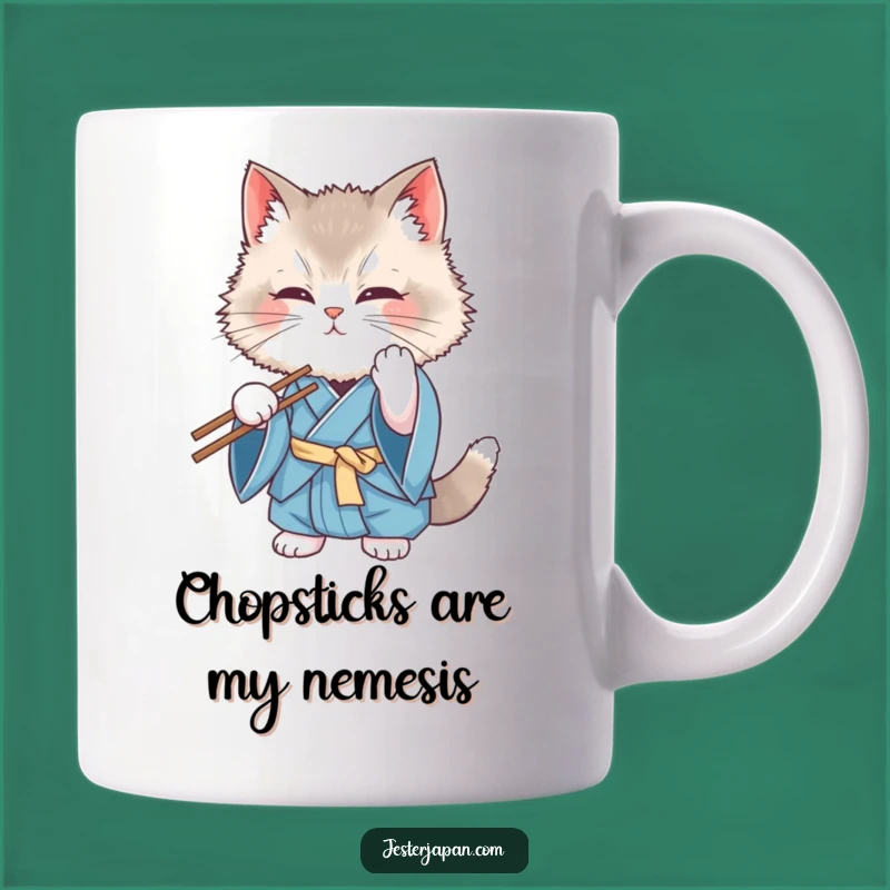 Funny Cat Kimono Chopstick Mishap Mug Gift: Adorable Fluffy Feline Fail