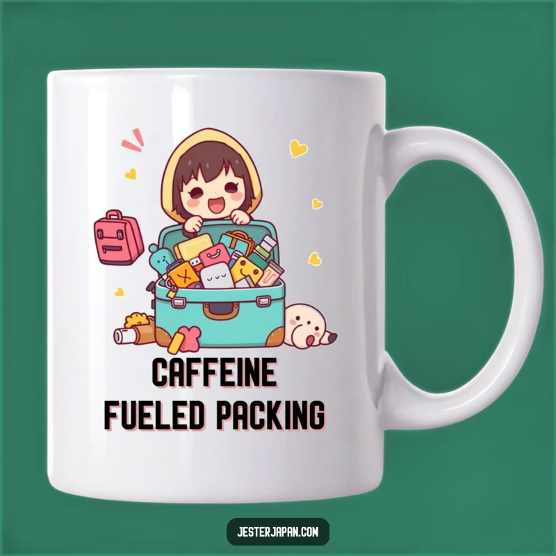 Funny Packing Kawaii Character Mug: Humorous Suitcase Gift for Travelers