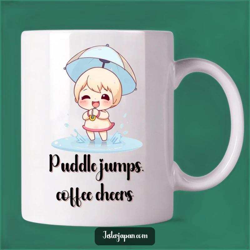 Funny Puddle Splashing Mug: Joyful Character with Umbrella, a Whimsical Gift Idea