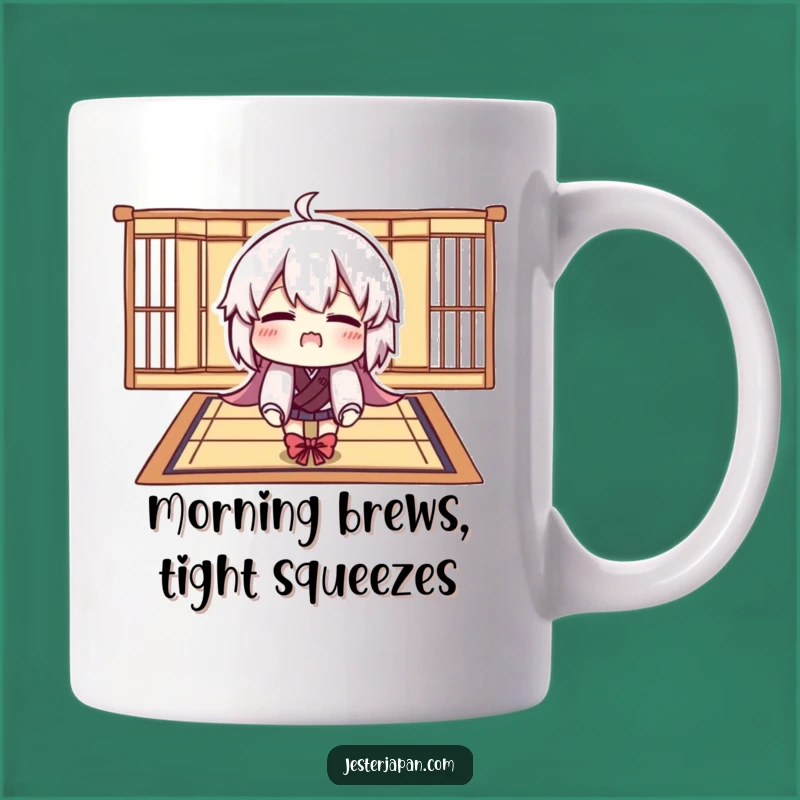 Funny Tatami Mat Struggle Mug: Comical Character's Fit, Perfect Humorous Gift