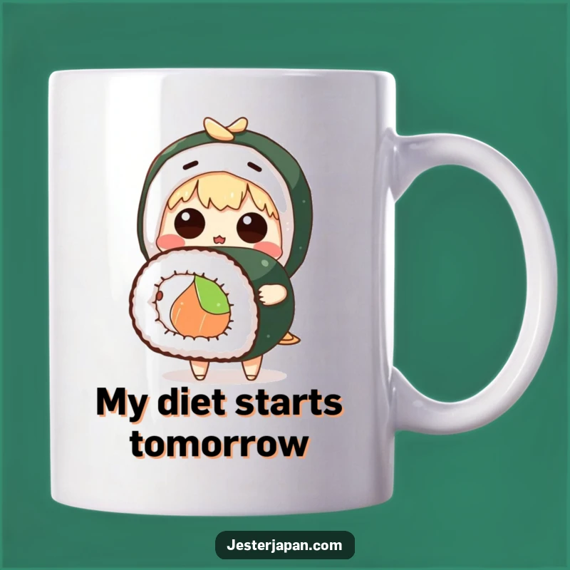 Funny Surprised Sushi Lover Mug, Cute Anime Character Gift for Sushi Enthusiasts