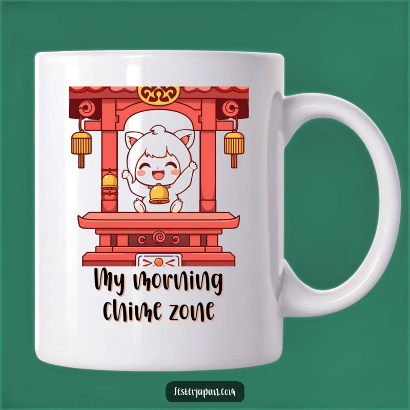 Funny Temple Bell Ringing Character Mug - A Hilarious Gift for Peace Lovers