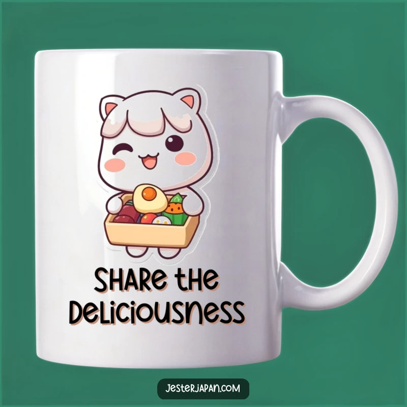 Funny Kawaii Bento Box Mug: Adorable Character Sharing Food, a Perfect Funny Gift