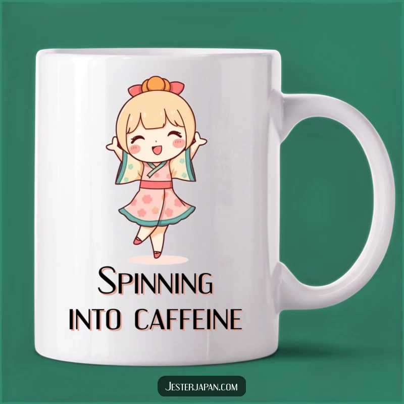 Funny Kokeshi Doll Mug: Joyful Pirouette, Cute Dancer - Adorable Gift!