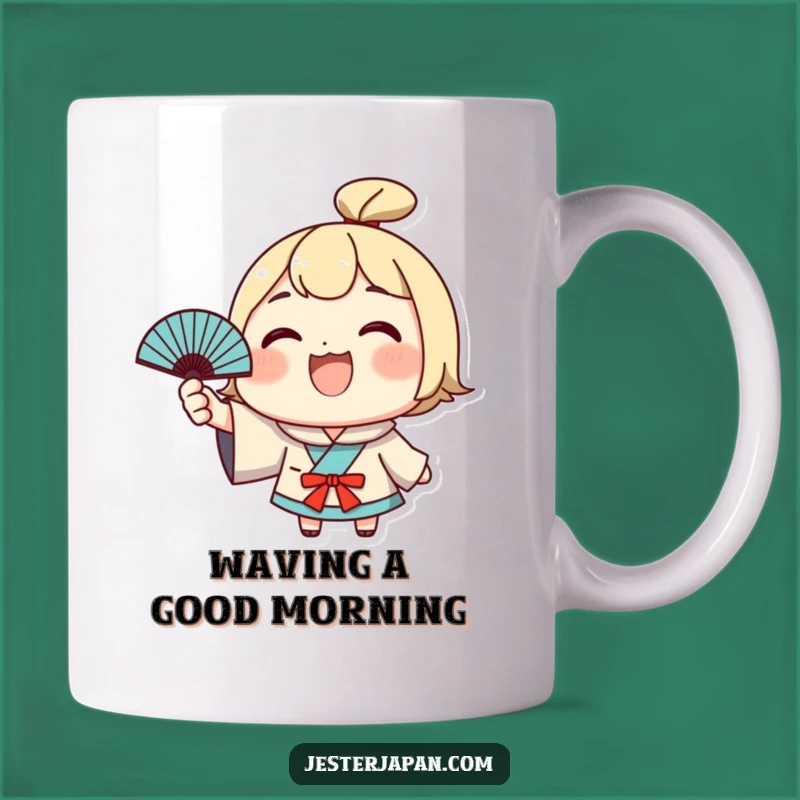 Funny Kawaii Fan Wave Mug: Hilarious Cheerful Gift for Enthusiasts