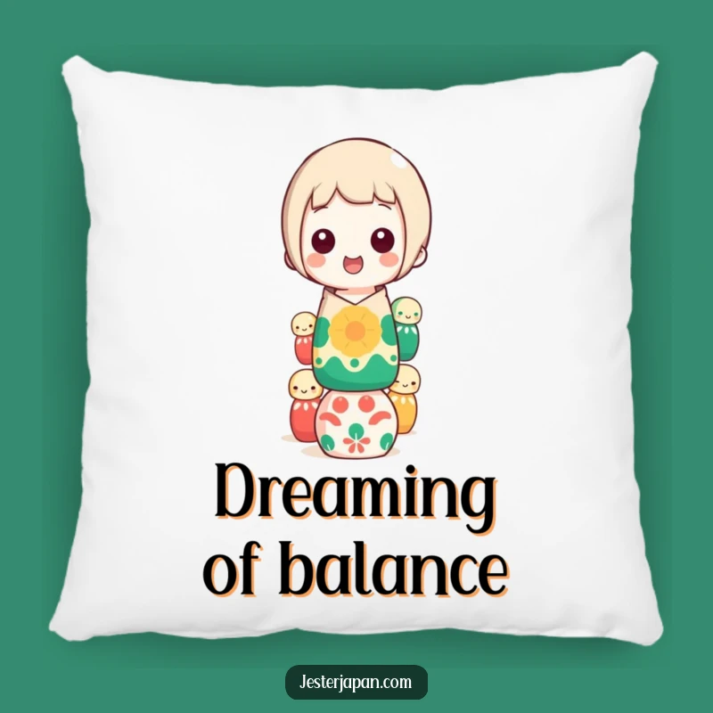 Funny Kokeshi Doll Balancing Pillow: Comfy Humor for Your Home