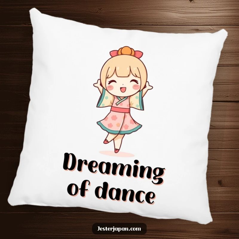 Funny Kokeshi Doll Pillow: Soft cushion featuring a cute Kokeshi doll performing a joyful pirouette, perfect for comfort and charm.