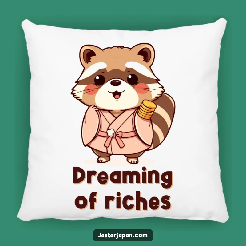 Cozy Funny Tanuki Kimono Pillow: Playful Coins Comfort, Japanese Gift