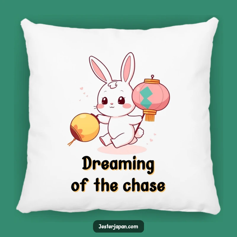 Funny Bunny Chasing Lantern Pillow: Snuggle Up with Whimsical, Comfy Charm