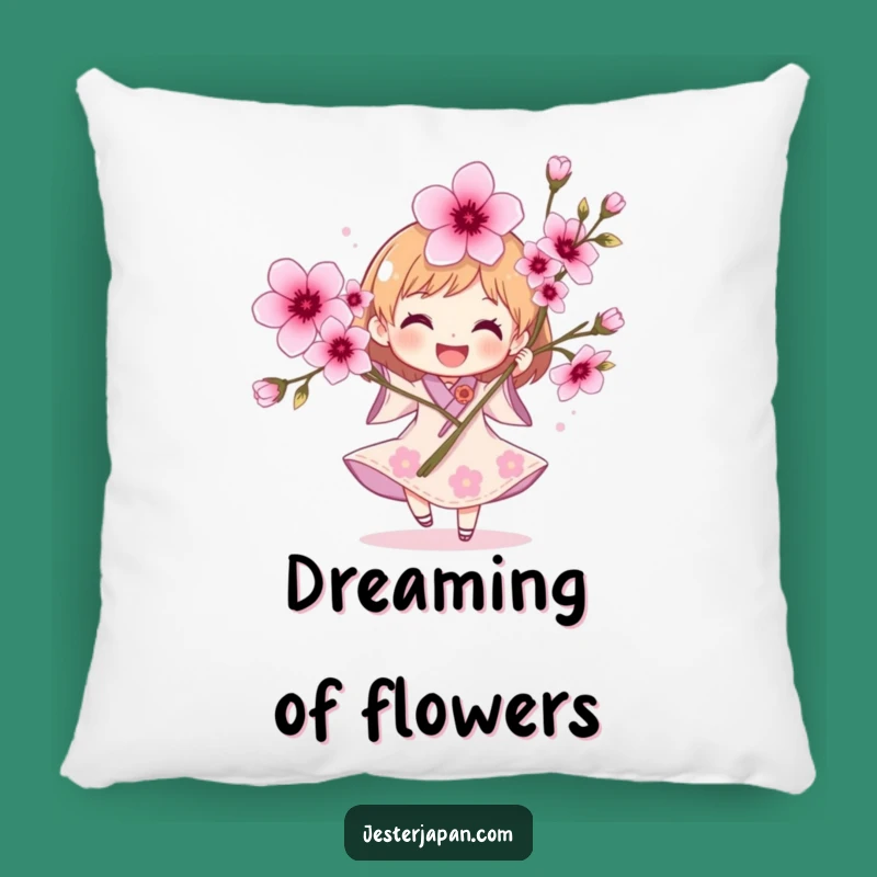 Funny Cherry Blossom Pillow: Cozy Spring Joyful Character Accent Gift