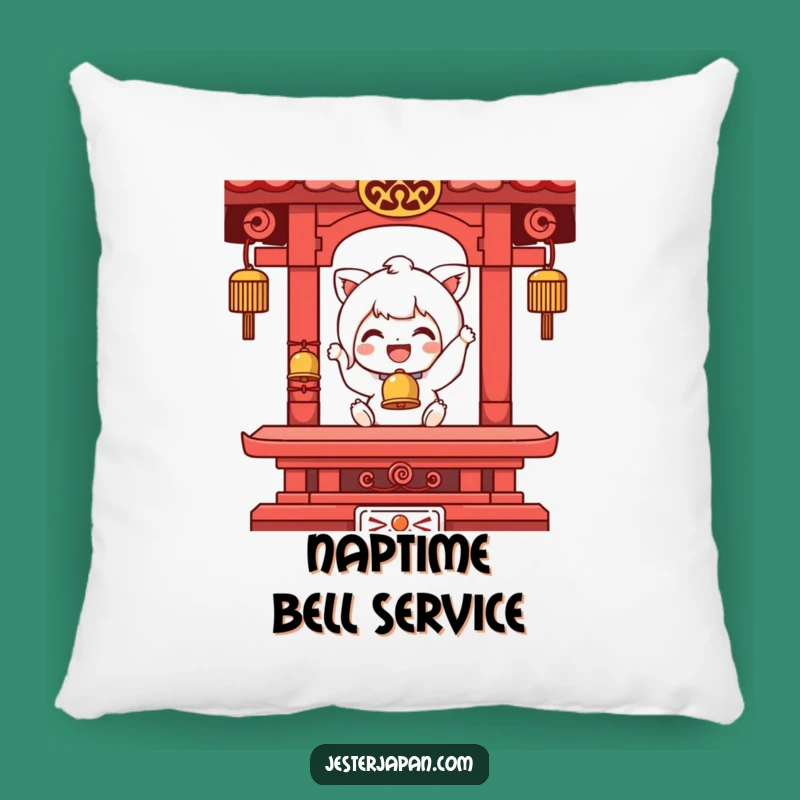 Funny Temple Bell Ringing Character Pillow - Comfy Humor for Your Sanctuary