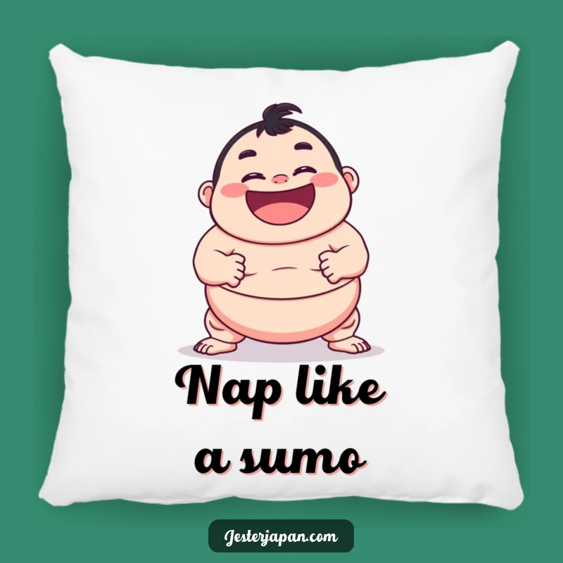 Funny Sumo Pose Pillow: Cozy Comfort with a Hilarious Grinning Character, Gift Idea