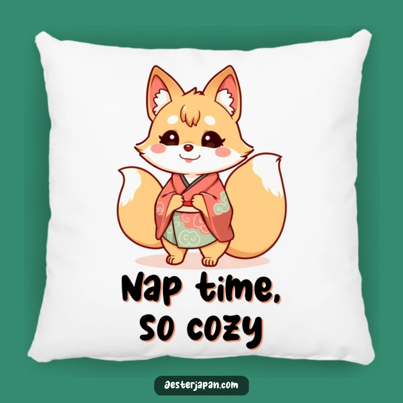 Cozy Funny Kitsune Kimono Pillow: Cheerful Nine-Tailed Fox Comfort, Japanese Gift