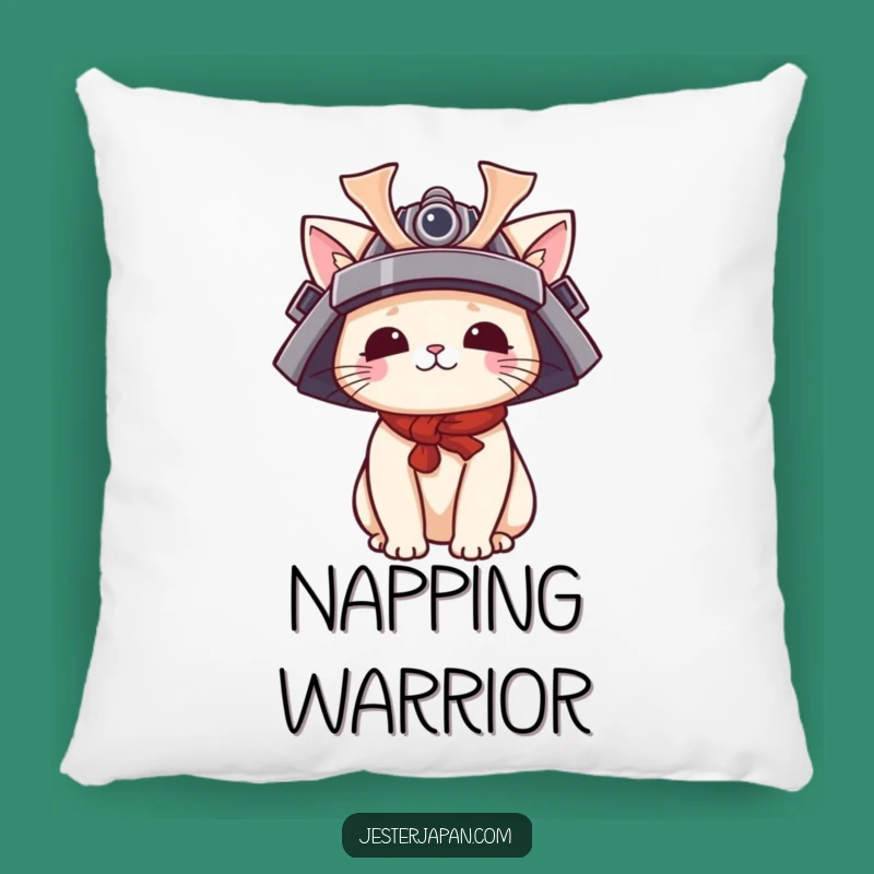 Funny Cat Samurai Pillow: Cozy Helmet Character Cushion, Comforting Funny Gift