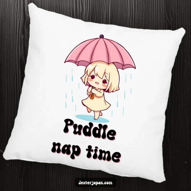 Funny Tiny Dancer Pillow: Soft plush pillow featuring a tiny character dancing in the rain with a miniature umbrella, perfect for cozying up.