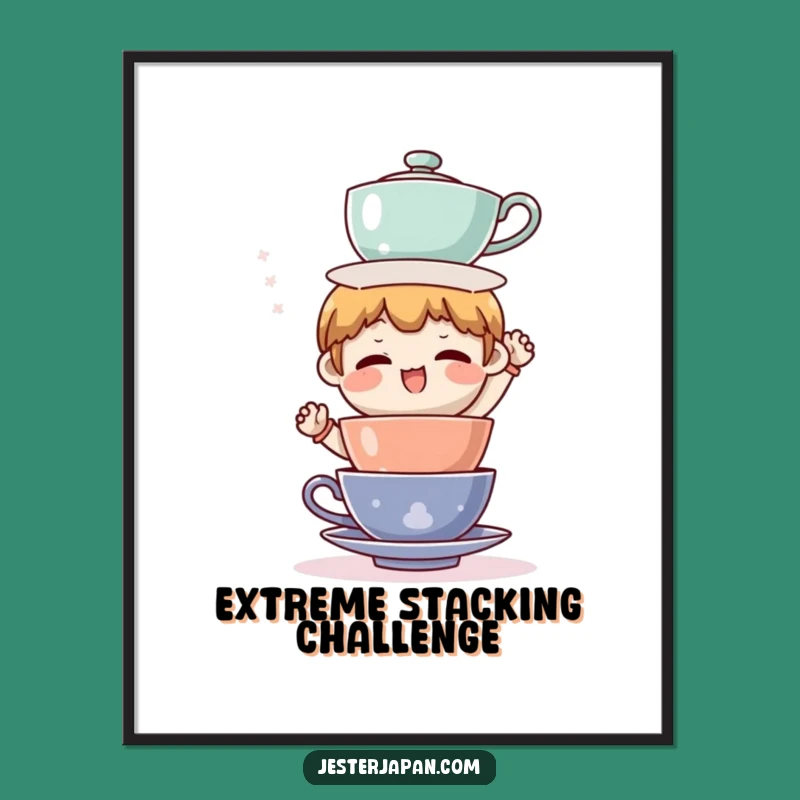 Funny Tea Cup Balance Digital Art - Instant Humorous Download Gift