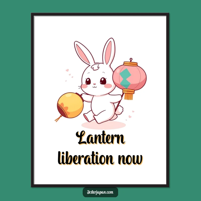 Funny Bunny Chasing Lantern Digital Art: Instant Whimsy and Adorable Decor