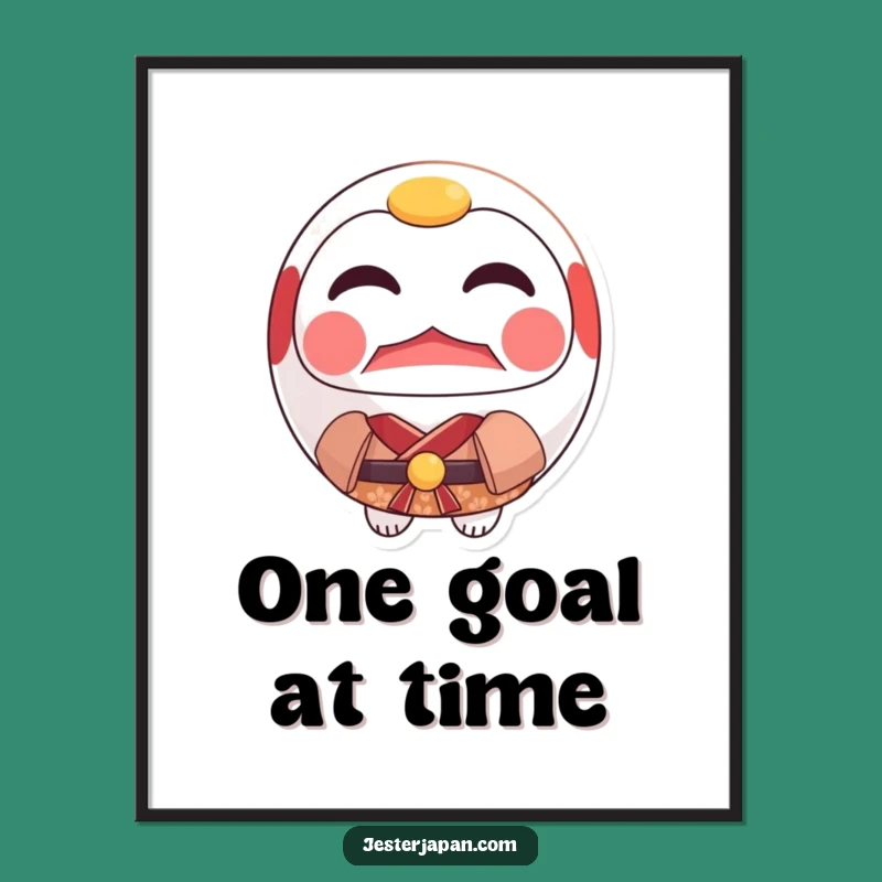 Funny Daruma Kimono Digital Art: Resolute Doll Printable, Motivational Japanese Gift