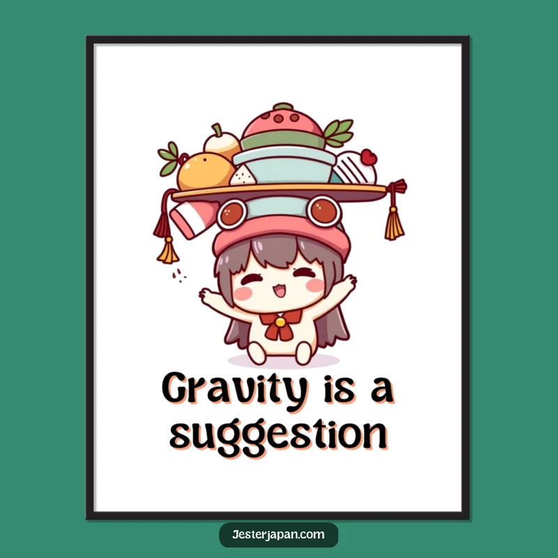 Funny Kawaii Balancing Act Digital Art: Instant Humorous Decor